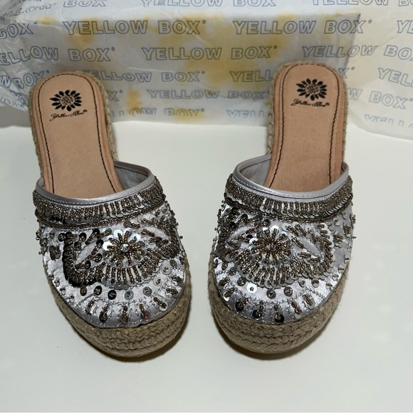 Beautiful Yellow Box Kina Slip On Shoes Sequin Silver Platform Wedge Heel Size 9 - Picture 1 of 12